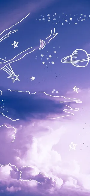 Clouds And Planets Pastel Purple Tumblr Wallpaper