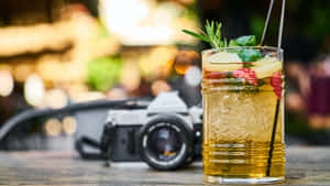 Cocktail Drinks With Camera On Table Wallpaper