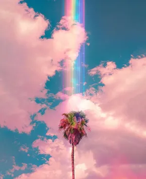Coconut Tree Clouds Aesthetics Wallpaper