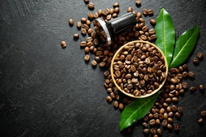 Coffee Beans With Leaves Wallpaper