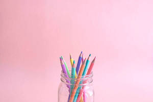 Color Pens With Pastel Pink Aesthetic Wallpaper