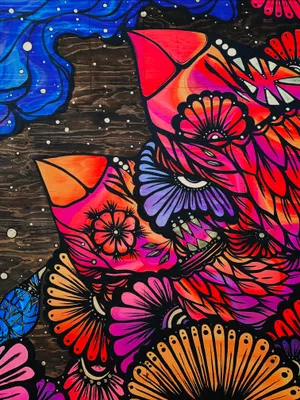 Colorful Floral Wood Street Art Wallpaper