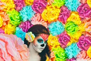 Colorful Flowers Sugar Skull Woman Wallpaper
