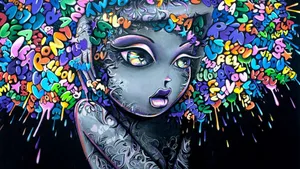 Colorful-haired Woman Urban Art Wallpaper