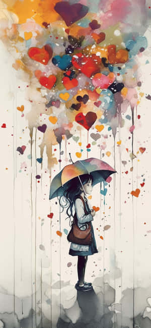 Colorful Heart Rain Umbrella Artwork Wallpaper