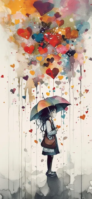 Colorful Heart Rain Umbrella Artwork Wallpaper