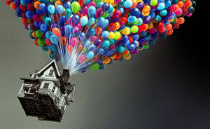 Colorful Journey In The Sky With Up Movie Balloons Wallpaper