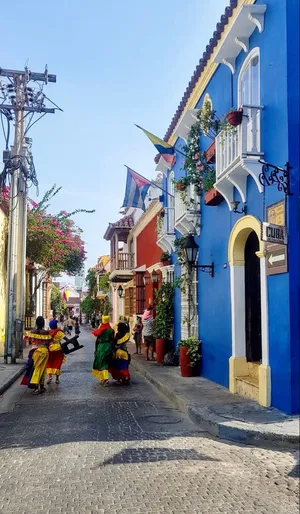 Colorful Street In Cartagena Colombia Wallpaper