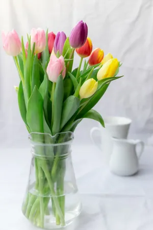 Colorful Tulips In A Flower Vase Wallpaper