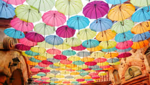 Colorful Umbrella Canopy Street Art Wallpaper