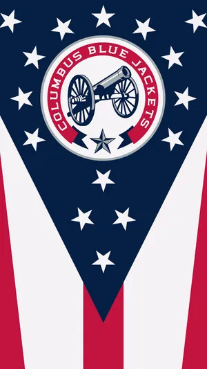 Columbus Blue Jackets Logo With American Flag Wallpaper