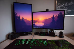 Computer Desk Inside A Room Wallpaper