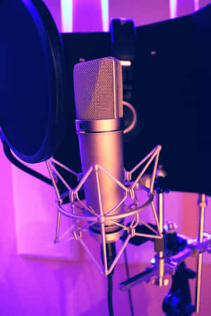 Condenser Microphone In The Studio With Neon Lights Wallpaper