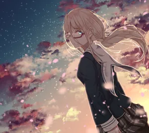 Contemplative Anime Girl Sunset Sky Wallpaper