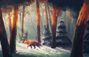 Cool Anime Fox Walking On Snow Wallpaper