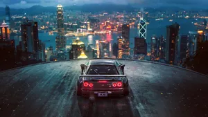 Cool Black 3d Car With City View Wallpaper