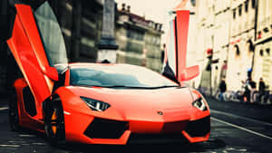 Cool Orange Lamborghini Gull-wing Doors Wallpaper
