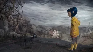 Coraline With Muddy Black Cat Wallpaper