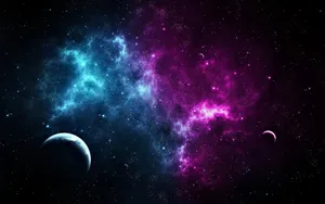 Cosmic Duality Blueand Purple Nebula Wallpaper
