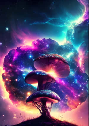 Cosmic_ Mushrooms_and_ Astronaut_ Art Wallpaper