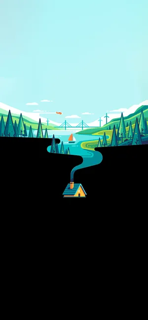 Country Scenery On Black Minimal Background Wallpaper