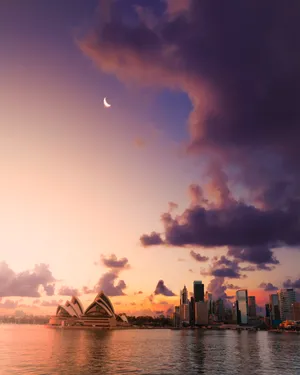 Crescent Moon In The City Wallpaper
