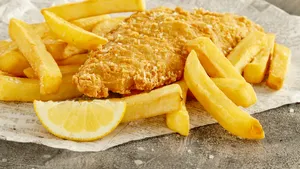 Crispy Fish And Chips With Lemon Slice Wallpaper