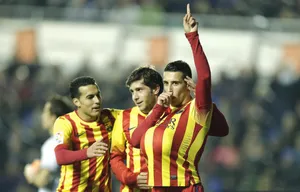 Cristian Tello Celebrating Goal With Teammates Wallpaper
