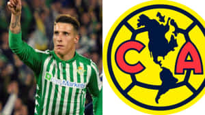 Cristian Tello Standing Next To Club America Logo Wallpaper