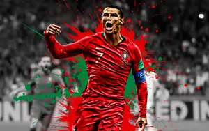 Cristiano Ronaldo Cool Red And Green Design Wallpaper