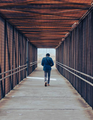 Crossing Bridge Man Aesthetic Wallpaper