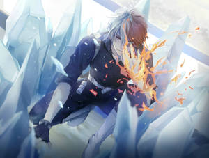 Crouching In Ice Todoroki Aesthetic Wallpaper