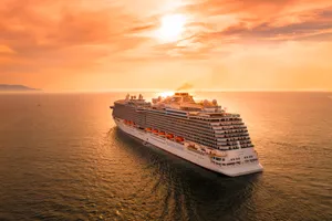 Cruise Ship Orange Sunset Wallpaper