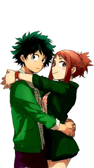 Cute Aesthetic Deku And Ochaco Hug Wallpaper