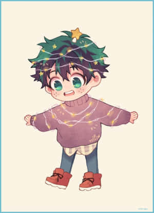 Cute Aesthetic Deku Christmas Lights Wallpaper