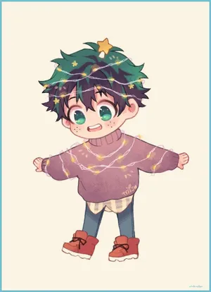 Cute Aesthetic Deku Christmas Lights Wallpaper