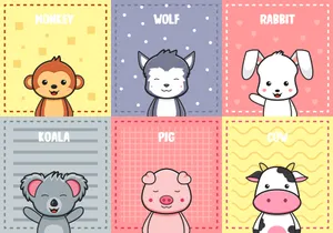 Cute Animal Cards With Different Animals Wallpaper