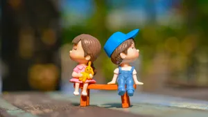 Cute Baby Couple Shy Date Toy Miniature Wallpaper
