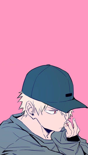 Cute Bakugo Cap Pink Background Wallpaper