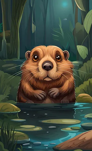 Cute Beaver In Woodland Waters.jpg Wallpaper
