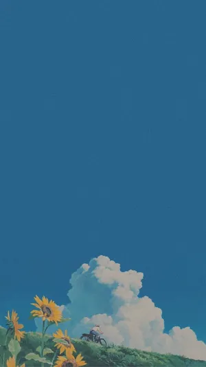Cute Blue Phone Anime Scenery Wallpaper