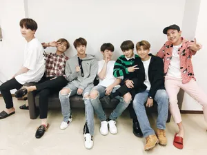 Cute Bts Posing Backstage Wallpaper
