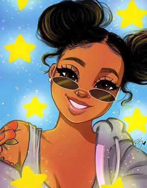 Cute Cartoon Black Girl And Stars Wallpaper