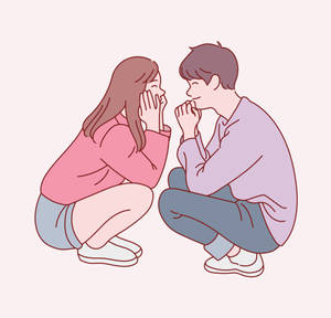 Cute Cartoon Couple Crouching Down Wallpaper