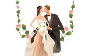 Cute Cartoon Couple Just Married Wallpaper