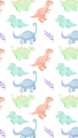 Cute Dinosaur Phone Watercolor Style Wallpaper