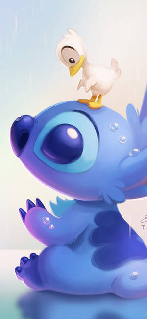 Cute Duckling And Stitch 3d Drawing Wallpaper