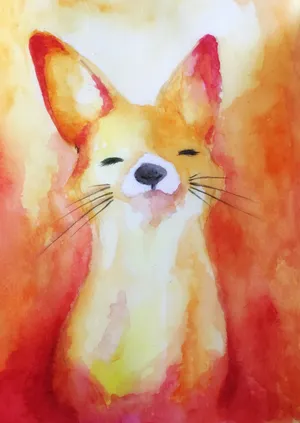 Cute Happy Fox Watercolor Painting Wallpaper