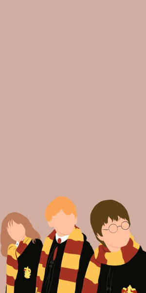 Cute Harry Potter Golden Trio Art Wallpaper