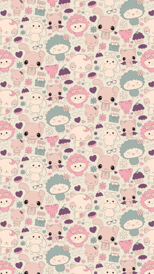 Cute Kawaii Animal Pattern Wallpaper